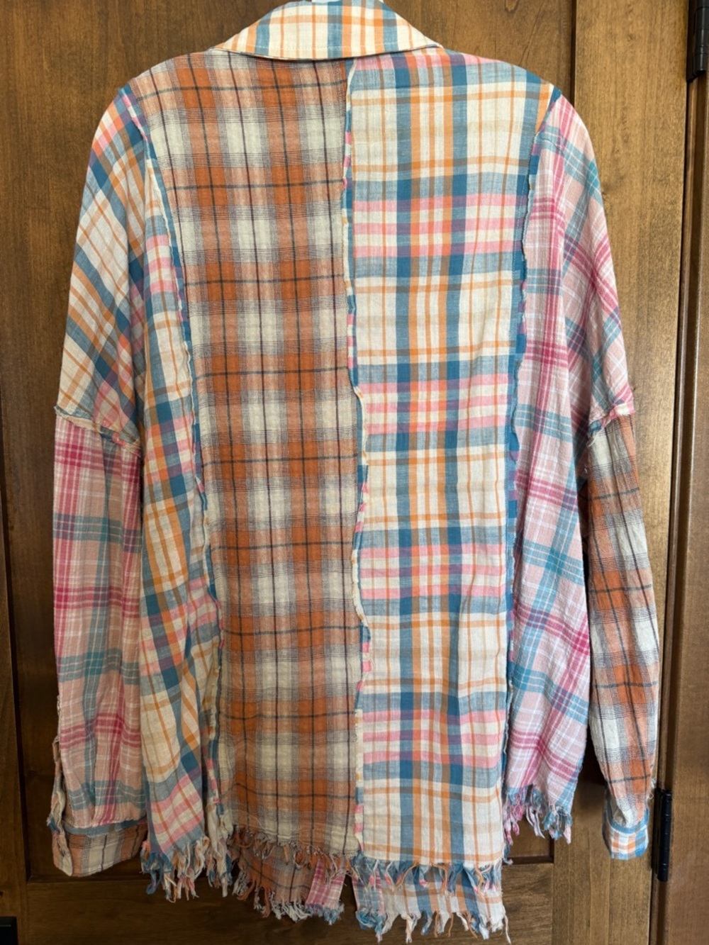 Plaid Button-Up Shirt Jacket in Orange, Pink & Blue - Picture 2 of 2